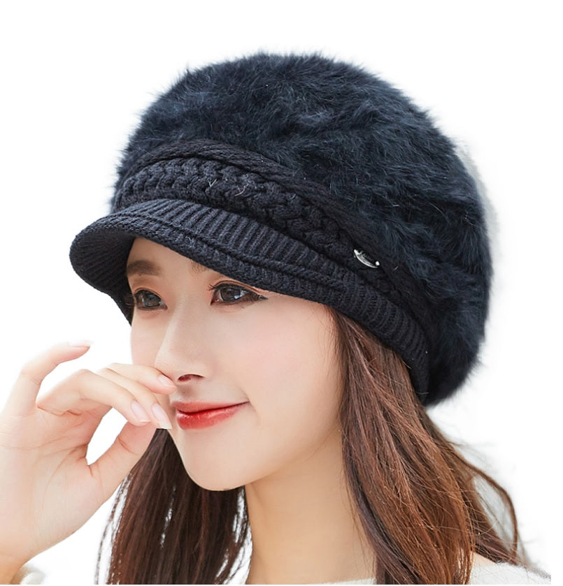Winter's  solid  visor  fuzzy fleece warm caps chunky cable Knit casual hats