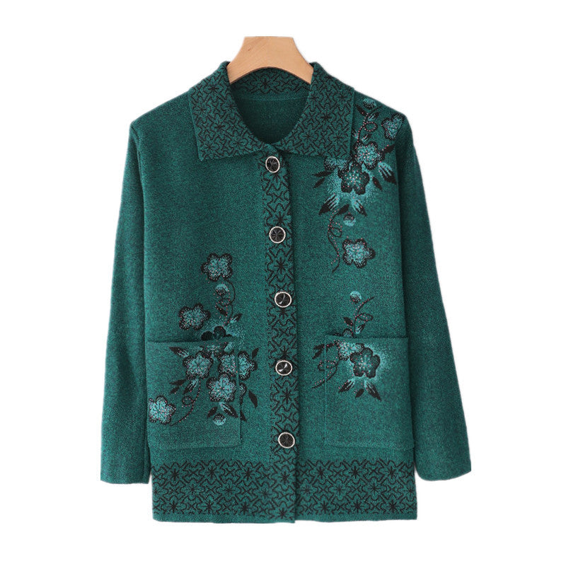 Women‘s  lapel open front floral cardigan knitted casual loose fit sweater coat