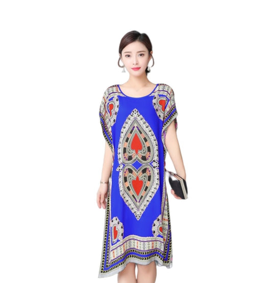 Women's  Viscose Tunic Plus Size crewneck batwing sleeve loose fit Dress  Bohemia Printed Kimono Nightgown