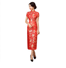 Load image into Gallery viewer, Stand Collar Vintage  Short Sleeve  Long cheongsam with Classic pattern

