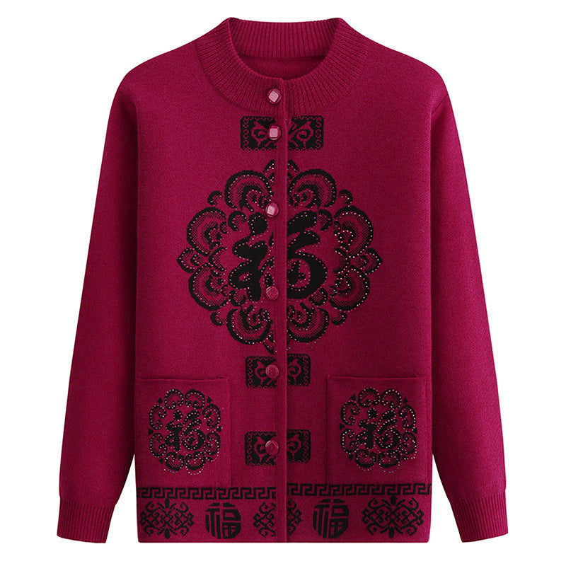 Women's Turtleneck  Oriental lucky pattern Cardigan  casual Sweater
