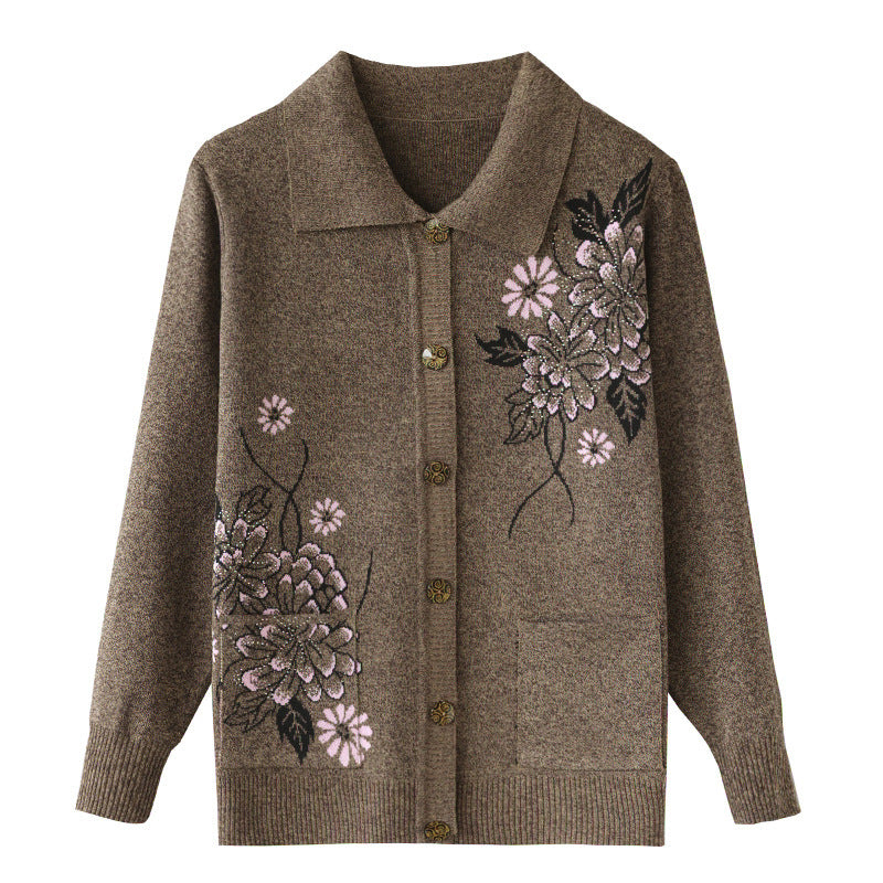 Women‘s  Lapel floral cardigan knitted casual loose fit causal sweater coat