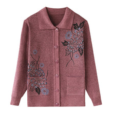 Charger l'image dans la galerie, Cardigan à fleurs à revers pour femmes tricoté manteau décontracté à coupe décontractée 
