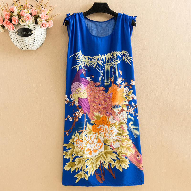 Women's  Viscose Tunic Plus Size crewneck adjustable sleeve loose fit Dress floral robe