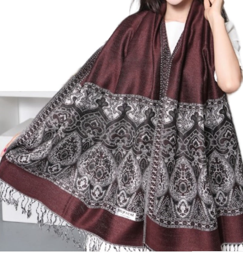 Women's warm pashmina paisley pattern Shawl Wrap Scarf w/Fringe