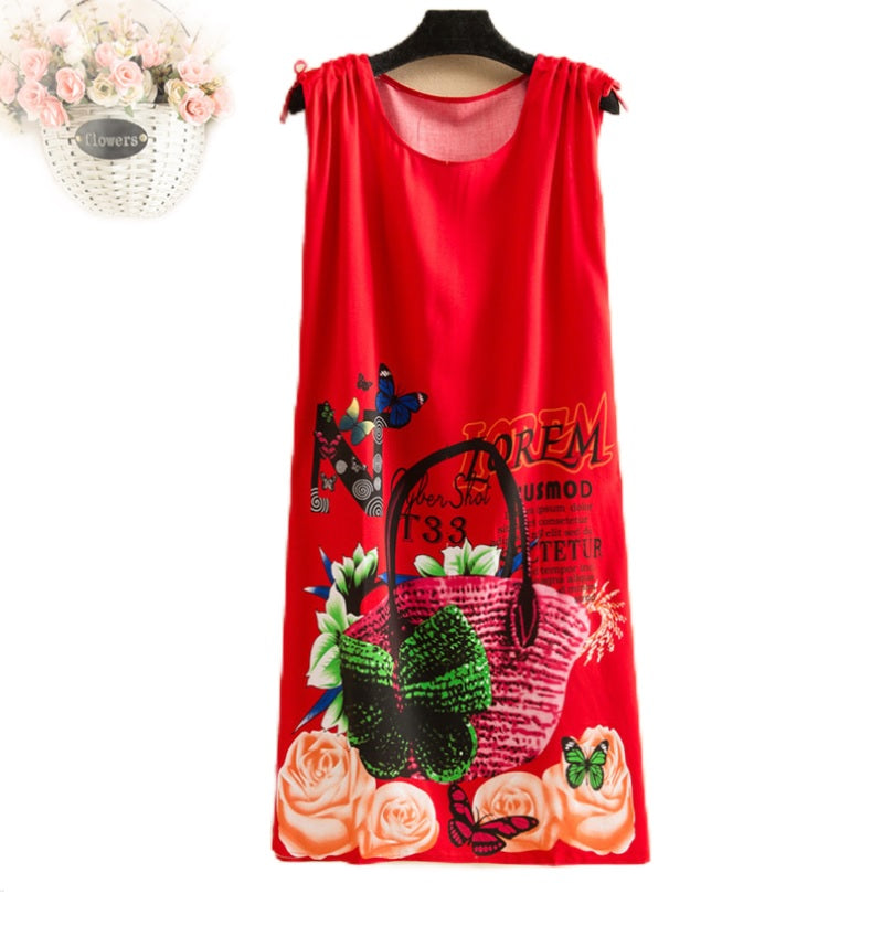 Women's  Viscose Tunic Plus Size crewneck adjustable sleeve loose fit Dress floral robe