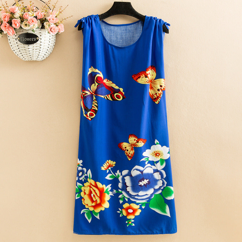 Women's  Viscose Tunic Plus Size crewneck adjustable sleeve loose fit Dress floral robe