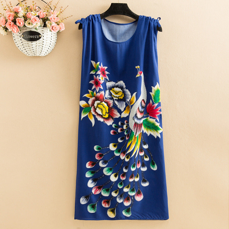 Women's  Viscose Tunic Plus Size crewneck adjustable sleeve loose fit Dress floral robe