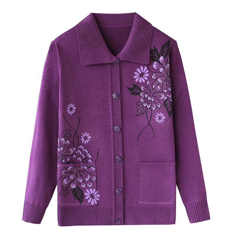 Women‘s  Lapel floral cardigan knitted casual loose fit causal sweater coat
