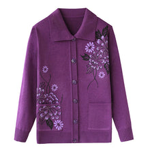Charger l'image dans la galerie, Cardigan à fleurs à revers pour femmes tricoté manteau décontracté à coupe décontractée 
