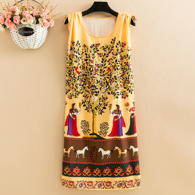 Women's  Viscose Tunic Plus Size crewneck adjustable sleeve loose fit Dress floral robe