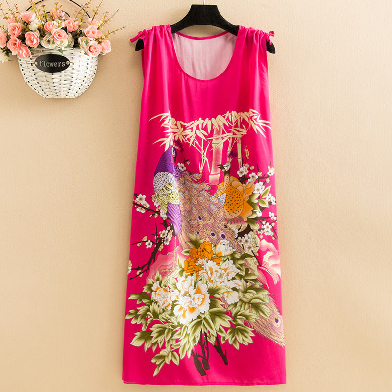 Women's  Viscose Tunic Plus Size crewneck adjustable sleeve loose fit Dress floral robe