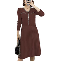 Charger l'image dans la galerie, Robes chaudes en tricot torsadé à col en V et à manches longues pour femmes 
