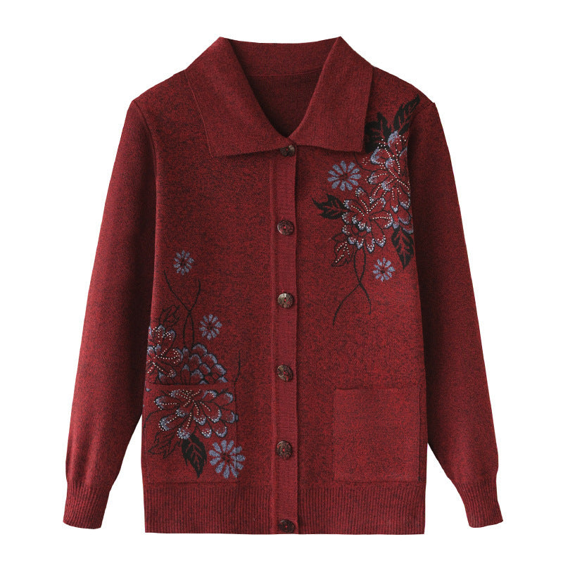 Women‘s  Lapel floral cardigan knitted casual loose fit causal sweater coat
