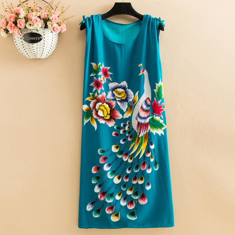 Women's  Viscose Tunic Plus Size crewneck adjustable sleeve loose fit Dress floral robe