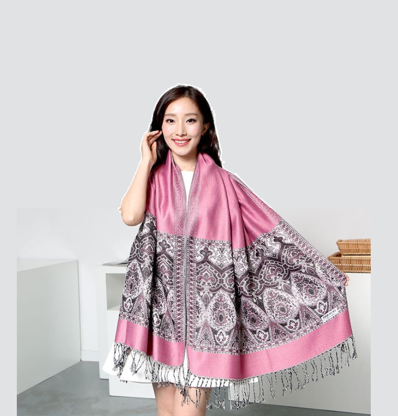 Women's warm pashmina paisley pattern Shawl Wrap Scarf w/Fringe