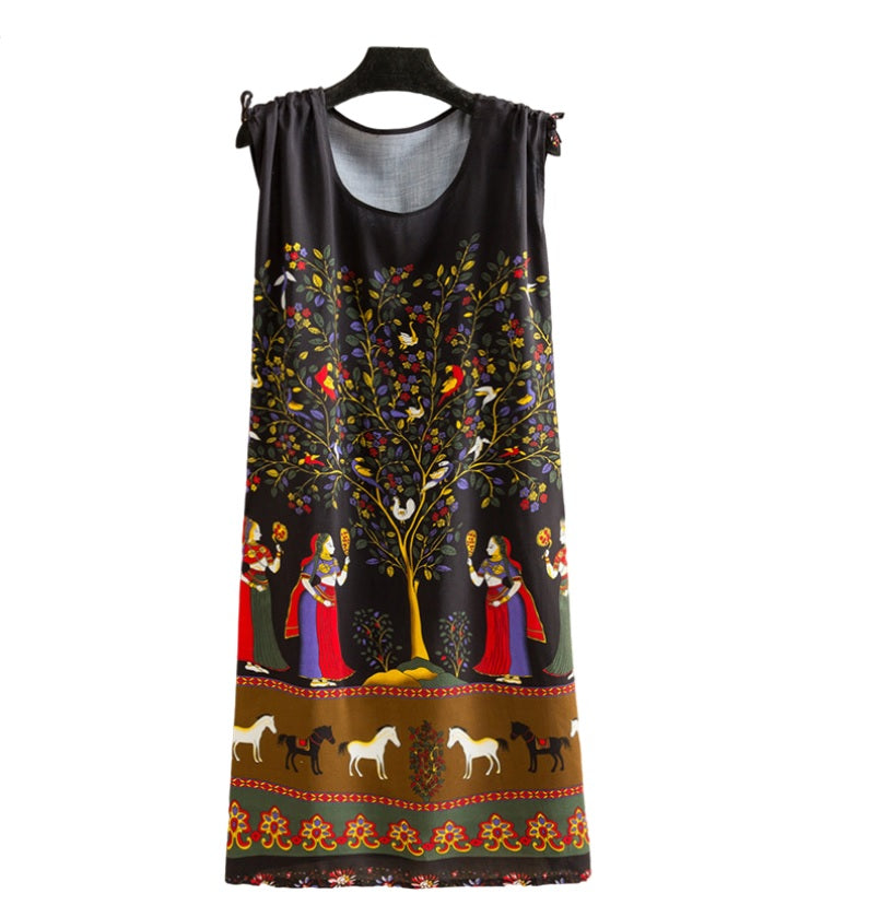 Women's  Viscose Tunic Plus Size crewneck adjustable sleeve loose fit Dress floral robe