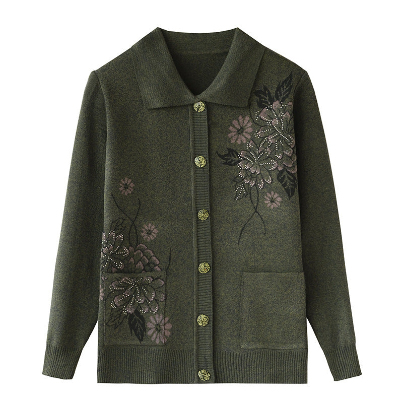 Women‘s  Lapel floral cardigan knitted casual loose fit causal sweater coat