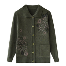 Charger l'image dans la galerie, Cardigan à fleurs à revers pour femmes tricoté manteau décontracté à coupe décontractée 
