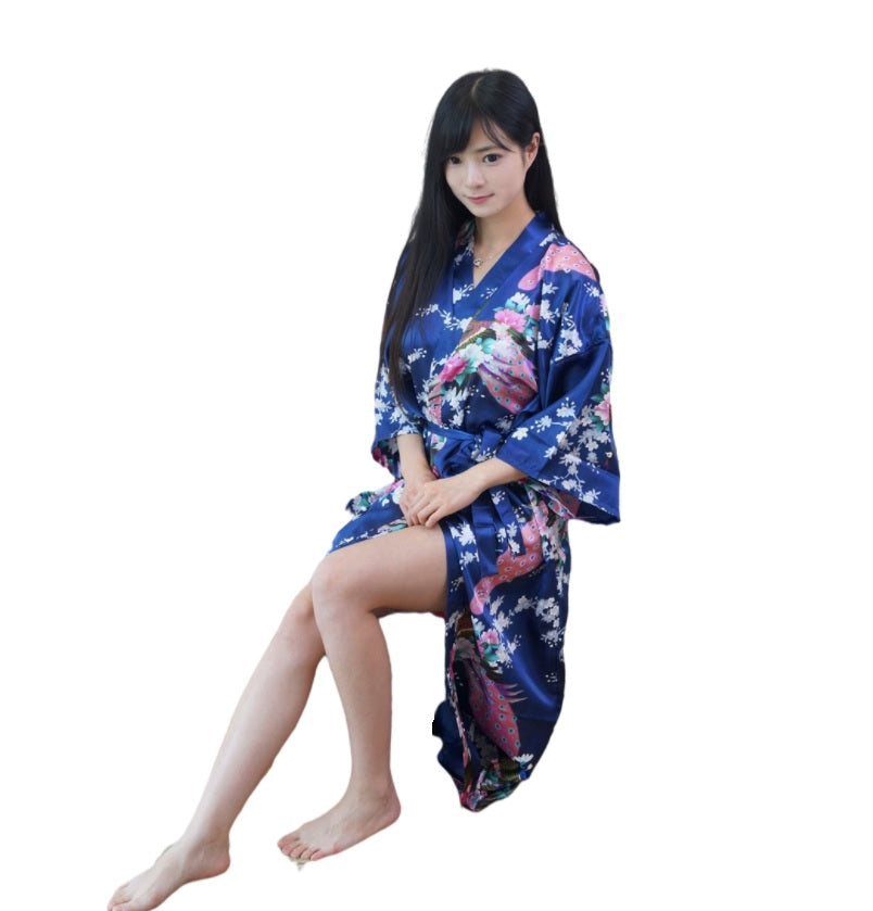 Women's oversize  Peacock and Blossoms Printed Kimono Nightgown pajama robe