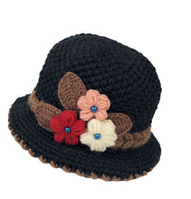 Load image into Gallery viewer, Women Warm Crocheted  Bucket caps with embroidery fleece lining cloche hats
