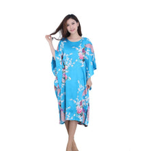 Load image into Gallery viewer, Women's  Satin Tunic Plus Size crewneck batwing sleeve loose fit Dress  Peacock and Blossoms Printed Kimono Nightgown
