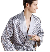 Load image into Gallery viewer, Men's Robe Nightgown Satin Kimono Bathrobe Gown Casual Sleepwear Plus Size Print Gold Home Dressing Gown
