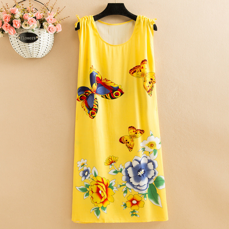 Women's  Viscose Tunic Plus Size crewneck adjustable sleeve loose fit Dress floral robe