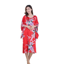 Load image into Gallery viewer, Women's  Satin Tunic Plus Size crewneck batwing sleeve loose fit Dress  Peacock and Blossoms Printed Kimono Nightgown
