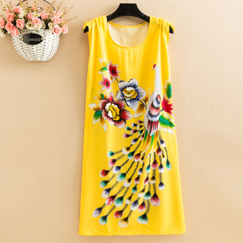 Women's  Viscose Tunic Plus Size crewneck adjustable sleeve loose fit Dress floral robe