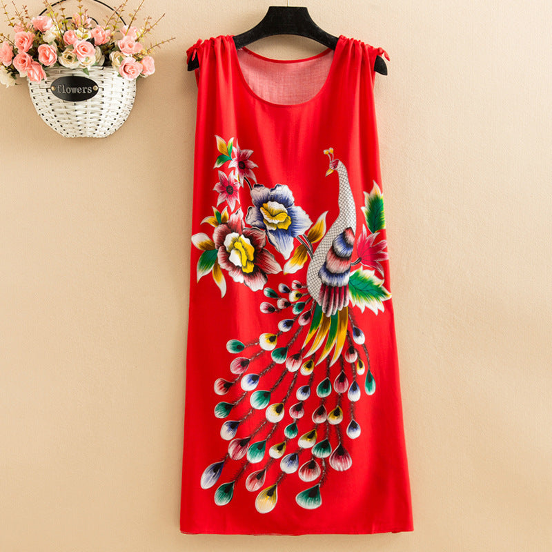 Women's  Viscose Tunic Plus Size crewneck adjustable sleeve loose fit Dress floral robe