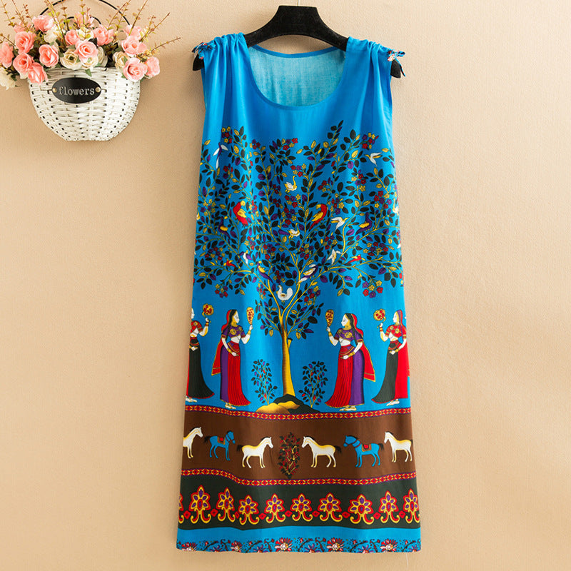 Women's  Viscose Tunic Plus Size crewneck adjustable sleeve loose fit Dress floral robe