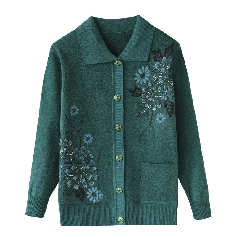 Women‘s  Lapel floral cardigan knitted casual loose fit causal sweater coat