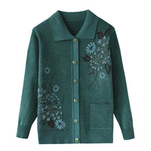 Charger l'image dans la galerie, Cardigan à fleurs à revers pour femmes tricoté manteau décontracté à coupe décontractée 
