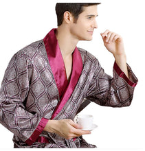 Load image into Gallery viewer, Men's Robe Nightgown Satin Kimono Bathrobe Gown Casual Sleepwear Plus Size Print Gold Home Dressing Gown
