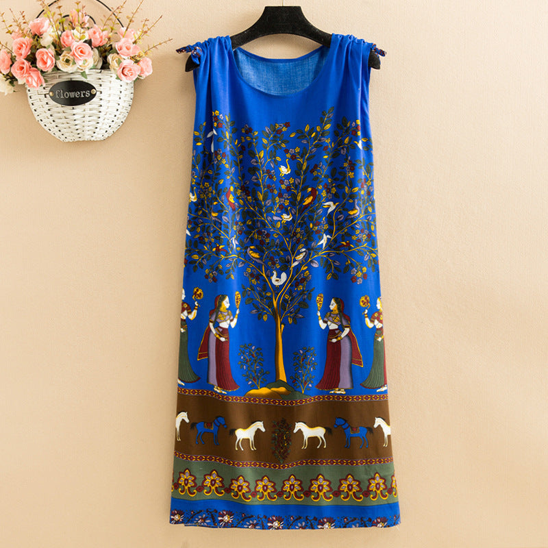 Women's  Viscose Tunic Plus Size crewneck adjustable sleeve loose fit Dress floral robe