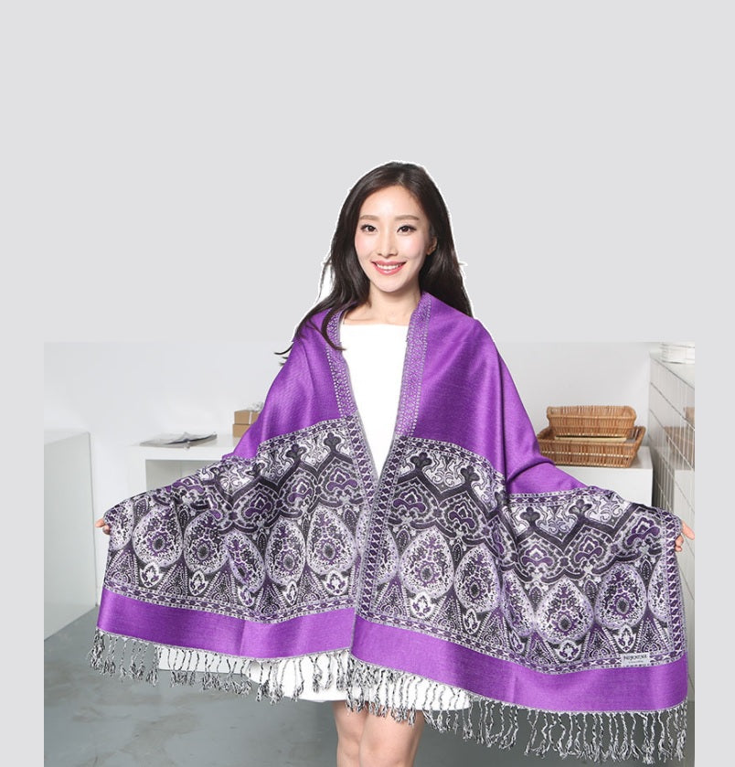 Women's warm pashmina paisley pattern Shawl Wrap Scarf w/Fringe