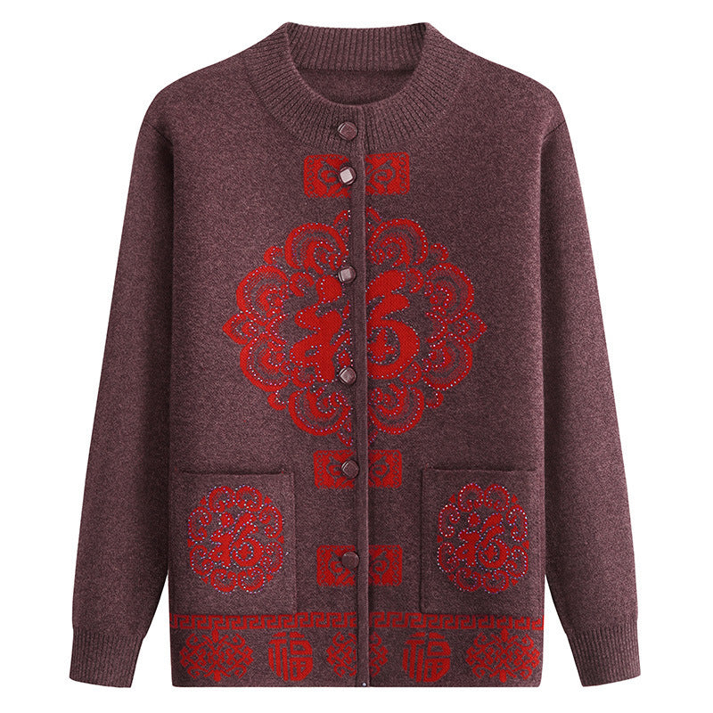 Women's Turtleneck  Oriental lucky pattern Cardigan  casual Sweater