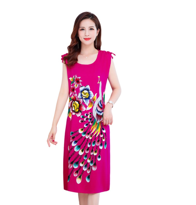 Women's  Viscose Tunic Plus Size crewneck adjustable sleeve loose fit Dress floral robe
