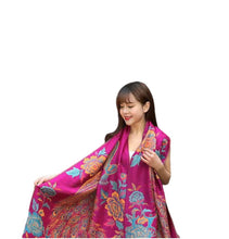 Load image into Gallery viewer, Women's warm double layer  pashmina peacock  pattern Shawl Wrap Scarf stole  w/Fringe &amp; w/gold line
