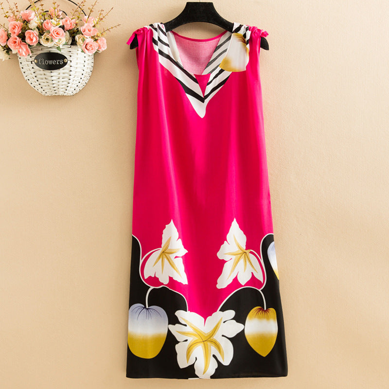 Women's  Viscose Tunic Plus Size crewneck adjustable sleeve loose fit Dress floral robe