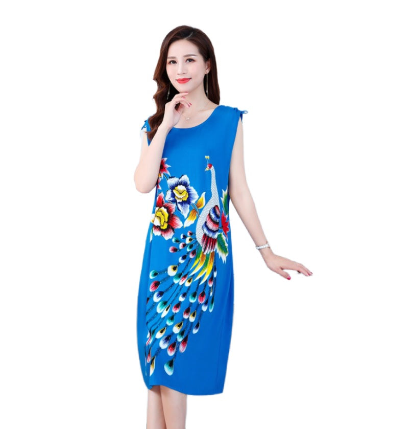 Women's  Viscose Tunic Plus Size crewneck adjustable sleeve loose fit Dress floral robe