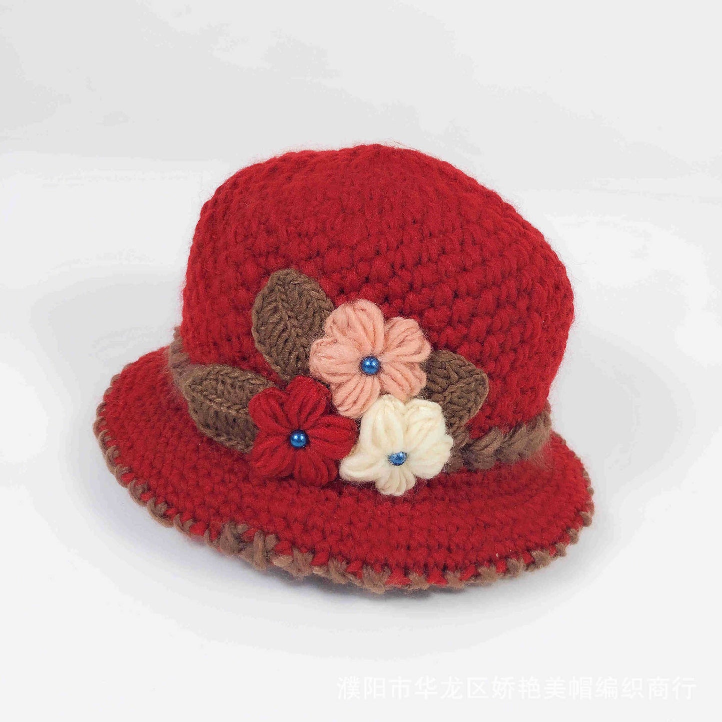 Women Warm Crocheted  Bucket caps with embroidery fleece lining cloche hats