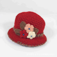 Load image into Gallery viewer, Women Warm Crocheted  Bucket caps with embroidery fleece lining cloche hats
