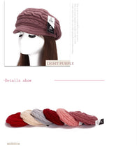 Load image into Gallery viewer, Women's winter solid visor chunky cable knit caps  warm ear protection fleece lined hat
