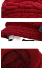 Load image into Gallery viewer, Women's winter solid visor chunky cable knit caps  warm ear protection fleece lined hat
