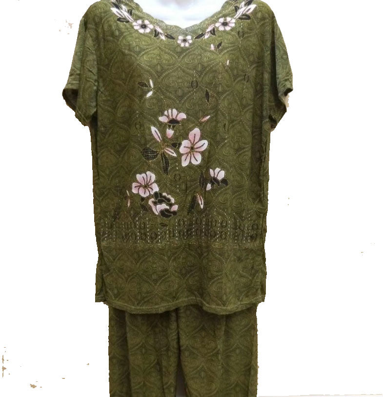 Women's 2PCS summer cool crewneck short sleeve loose fit top and pants pyjamas