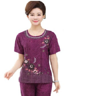 Women's 2PCS summer cool crewneck short sleeve loose fit top and pants pyjamas