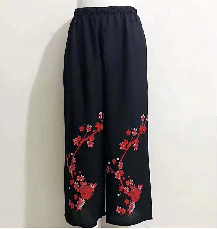 Women's Casual Floral Print Yoga  Wide-leg loose ankle Pants