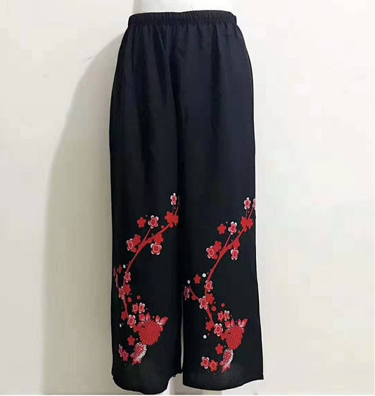 Women's Casual Floral Print Yoga  Wide-leg loose ankle Pants